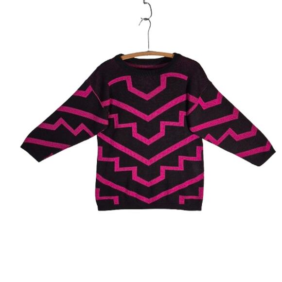 BRISTOL COURT Vintage 90s Geometric, Knitted, LONG Sleeve Top Women's Size M - Picture 1 of 11
